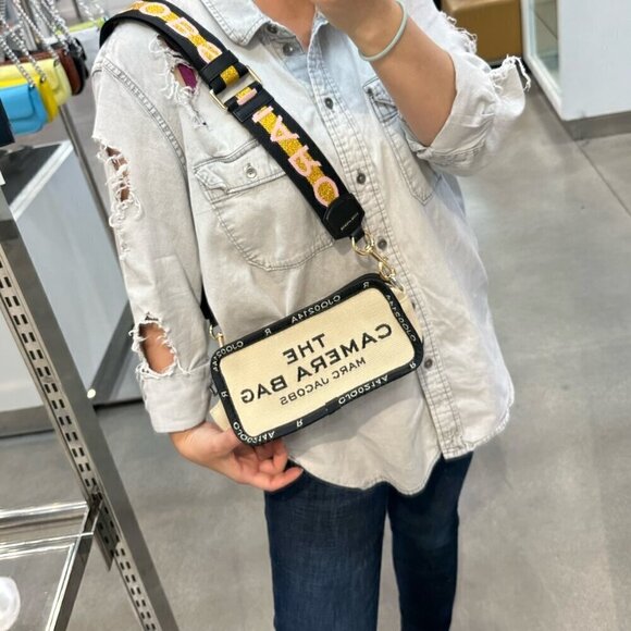 NWT!Marc Jacobs The Camera Bag -White Canvas with Black logo binded edge - Picture 3 of 16
